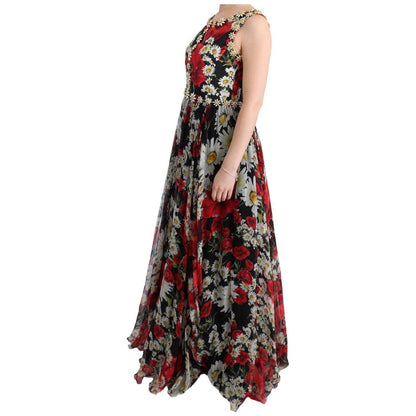 Dolce & Gabbana Multicolor Silk Floral Crystal Long Maxi Dress Dolce & Gabbana