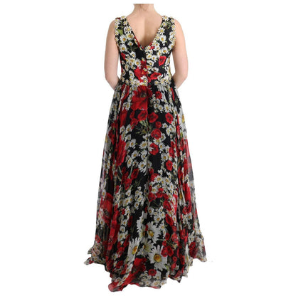 Dolce & Gabbana Multicolor Silk Floral Crystal Long Maxi Dress Dolce & Gabbana