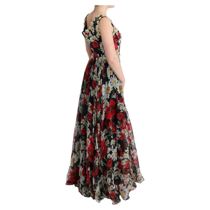 Dolce & Gabbana Multicolor Silk Floral Crystal Long Maxi Dress Dolce & Gabbana