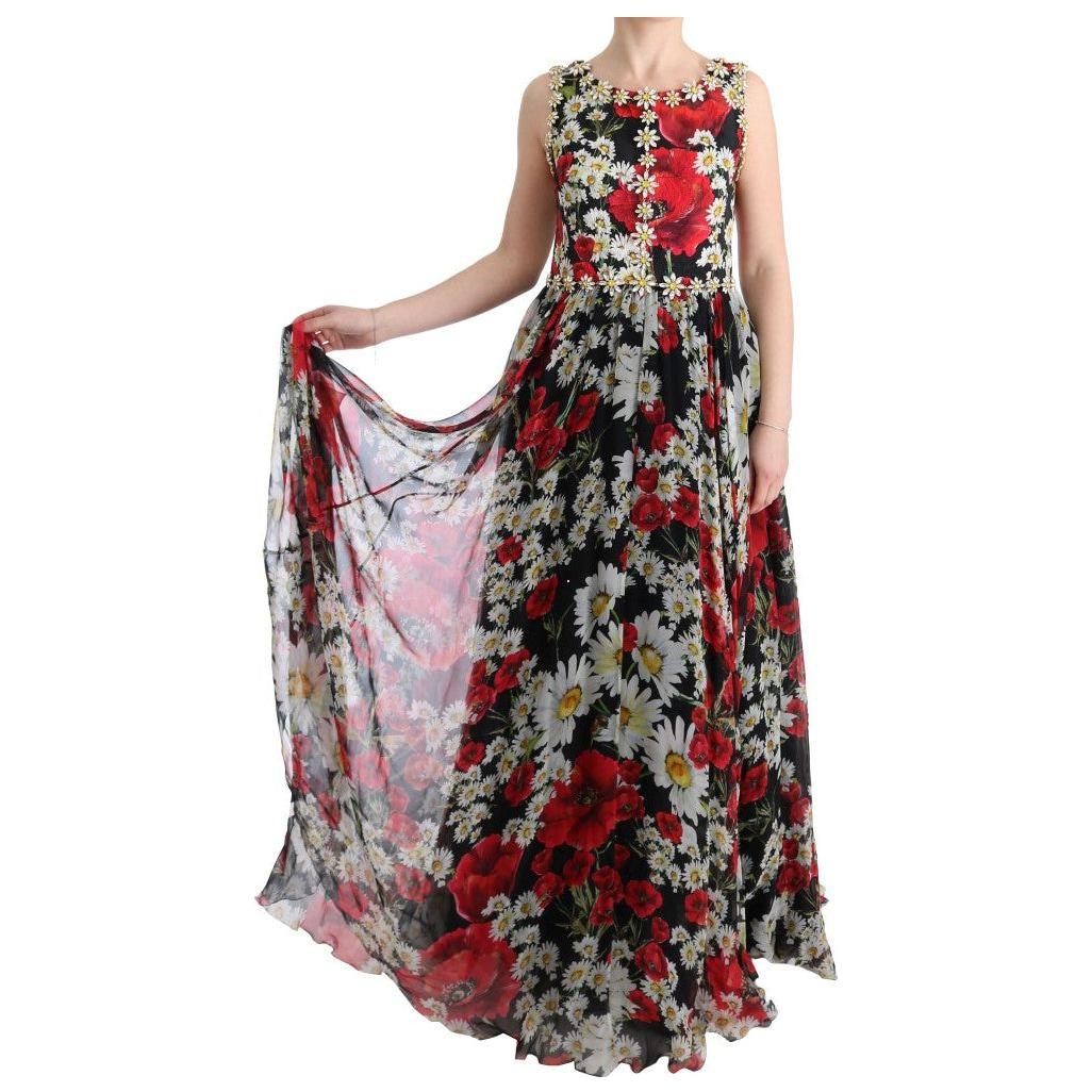 Dolce & Gabbana Multicolor Silk Floral Crystal Long Maxi Dress Dolce & Gabbana
