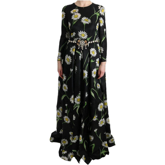 Dolce & Gabbana Multicolor Silk Sunflower Print Long Maxi Dress Dolce & Gabbana