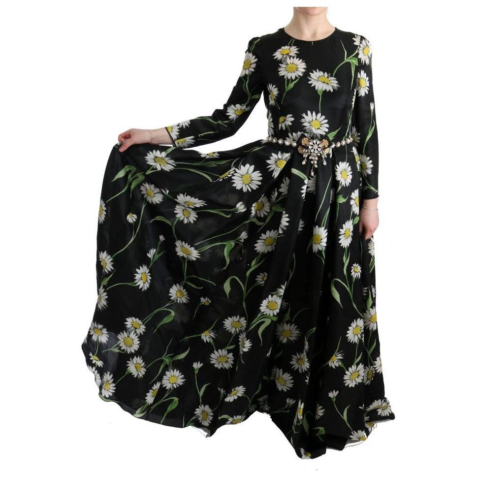 Dolce & Gabbana Multicolor Silk Sunflower Print Long Maxi Dress Dolce & Gabbana