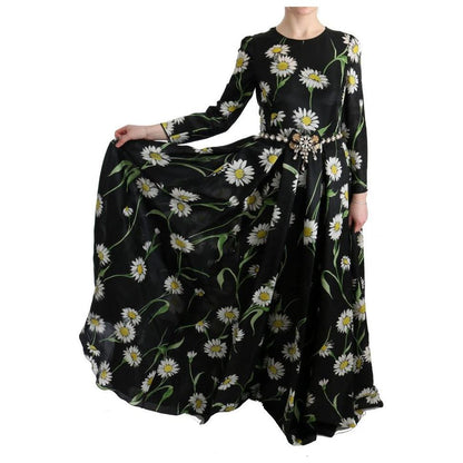 Dolce & Gabbana Multicolor Silk Sunflower Print Long Maxi Dress Dolce & Gabbana