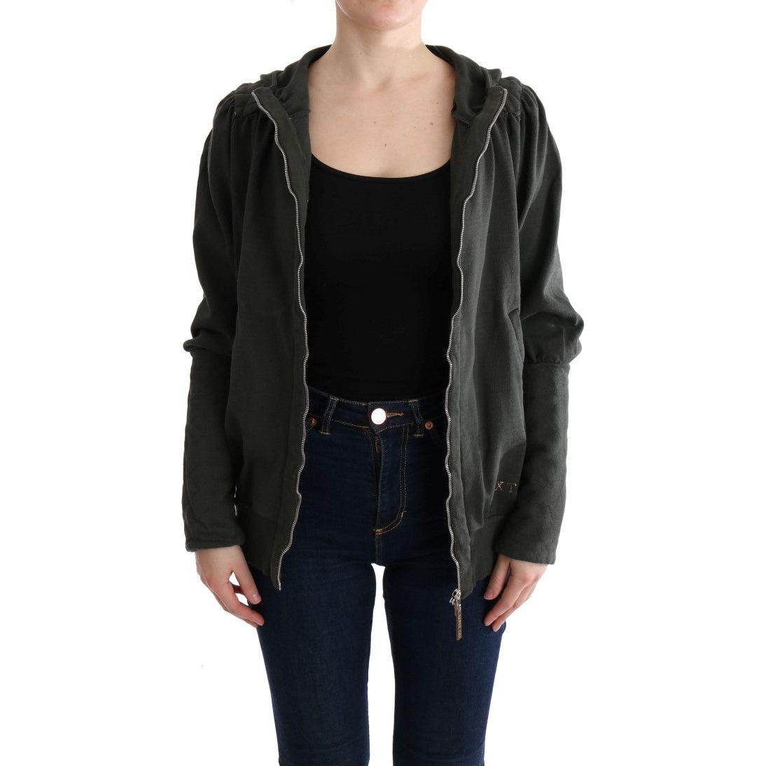 Exte Gray Top Hooded Cotton Zipper Sweater Exte