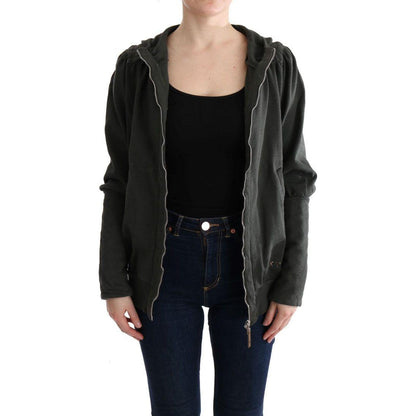 Exte Gray Top Hooded Cotton Zipper Sweater Exte