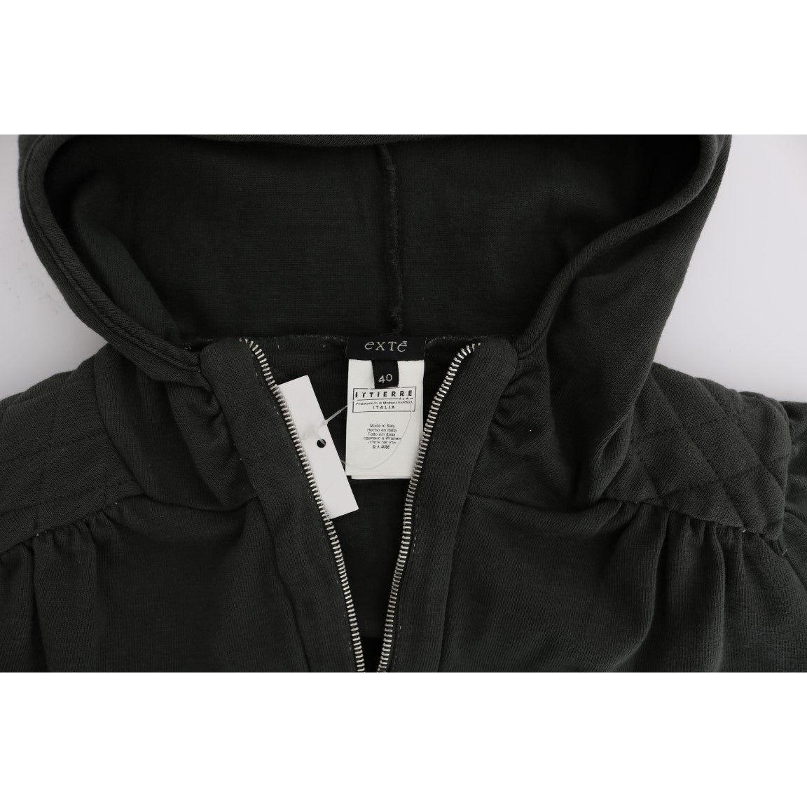 Exte Gray Top Hooded Cotton Zipper Sweater Exte