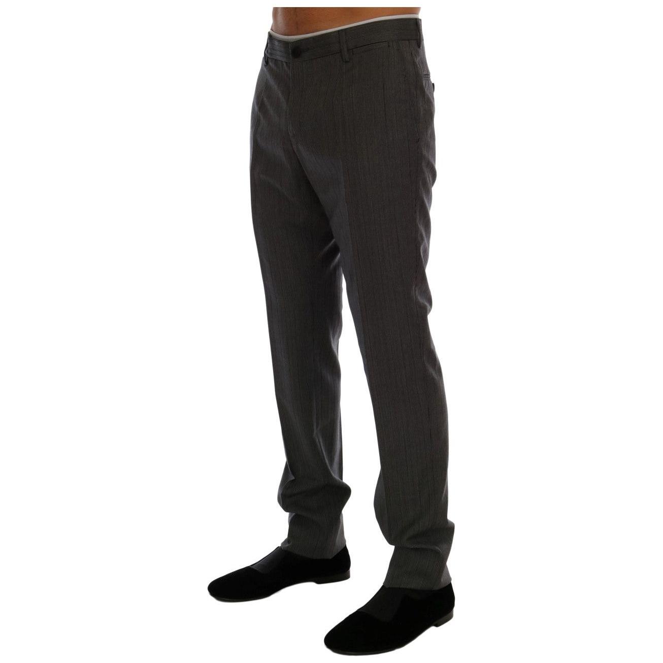 Dolce & Gabbana Gray Wool Striped Formal Pants Dolce & Gabbana