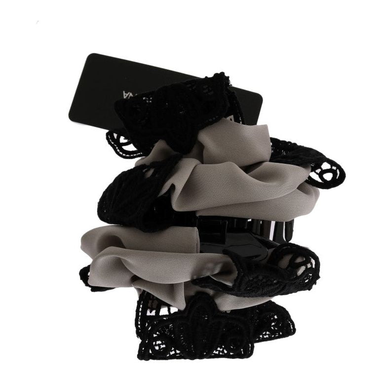 Dolce & Gabbana Gray Silk Black Lace Hair Claw Dolce & Gabbana