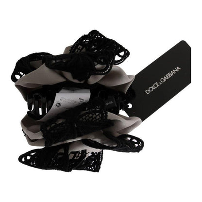 Dolce & Gabbana Gray Silk Black Lace Hair Claw Dolce & Gabbana