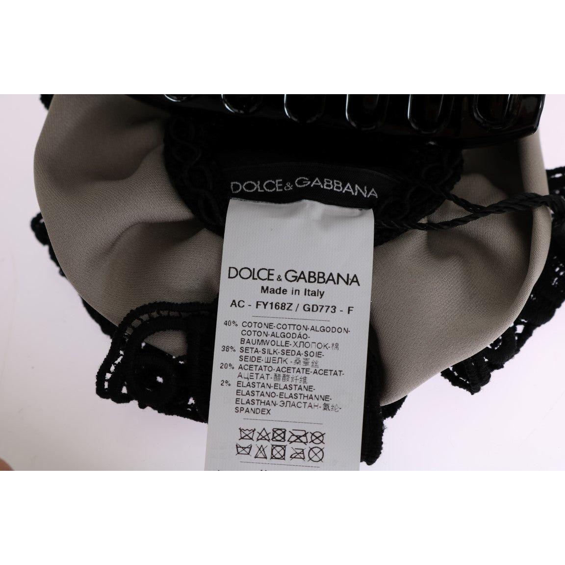 Dolce & Gabbana Gray Silk Black Lace Hair Claw Dolce & Gabbana