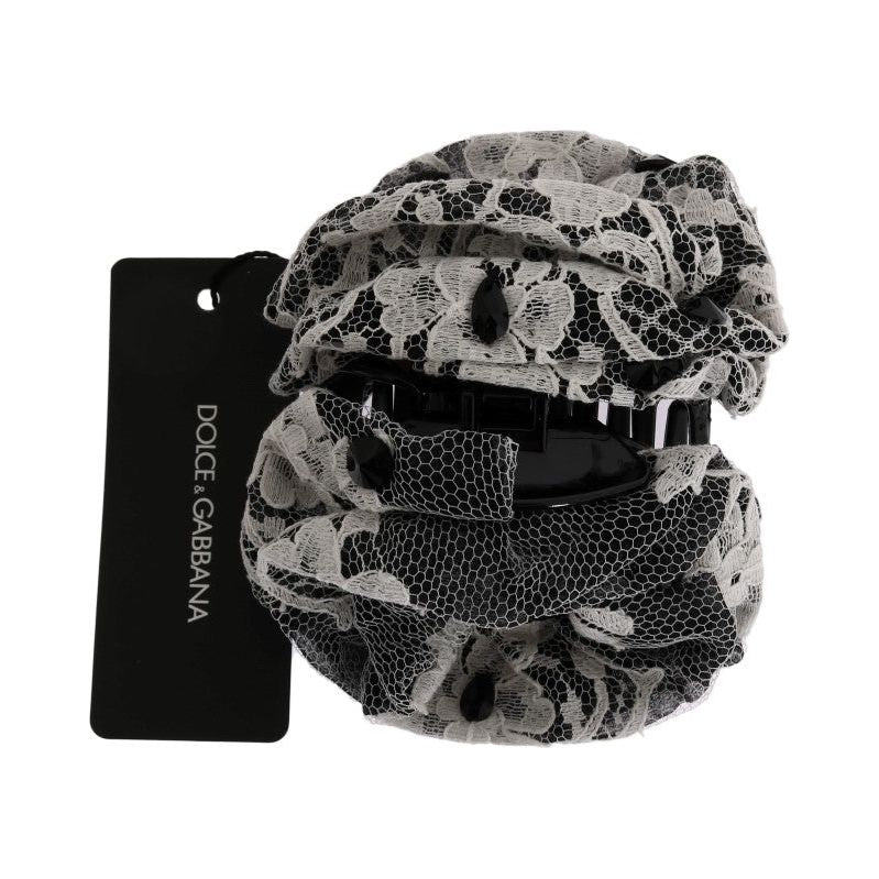 Dolce & Gabbana Black White Floral Lace Crystal Hair Claw Dolce & Gabbana