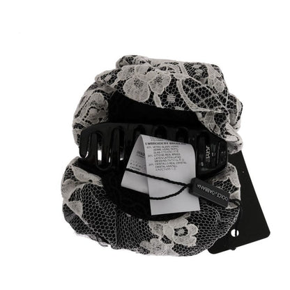 Dolce & Gabbana Black White Floral Lace Crystal Hair Claw Dolce & Gabbana