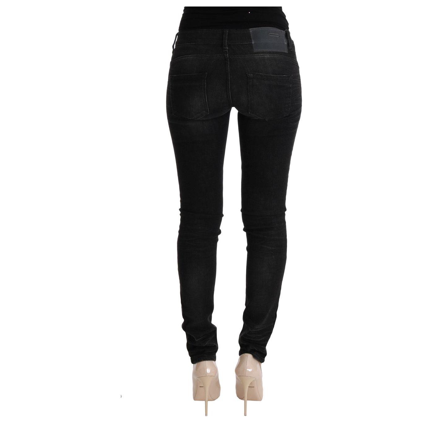 Acht Black Denim Cotton Bottoms Slim Fit Jeans Acht
