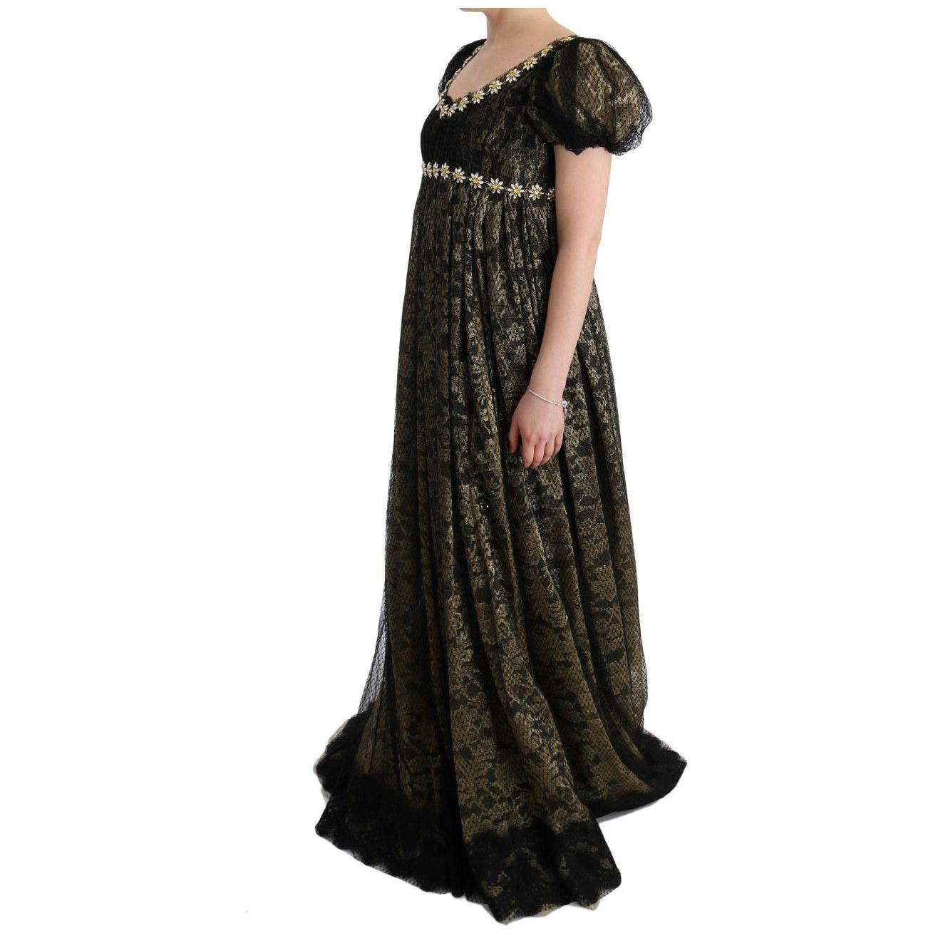 Dolce & Gabbana Black Yellow Crystal Lace Shift Dress Dolce & Gabbana