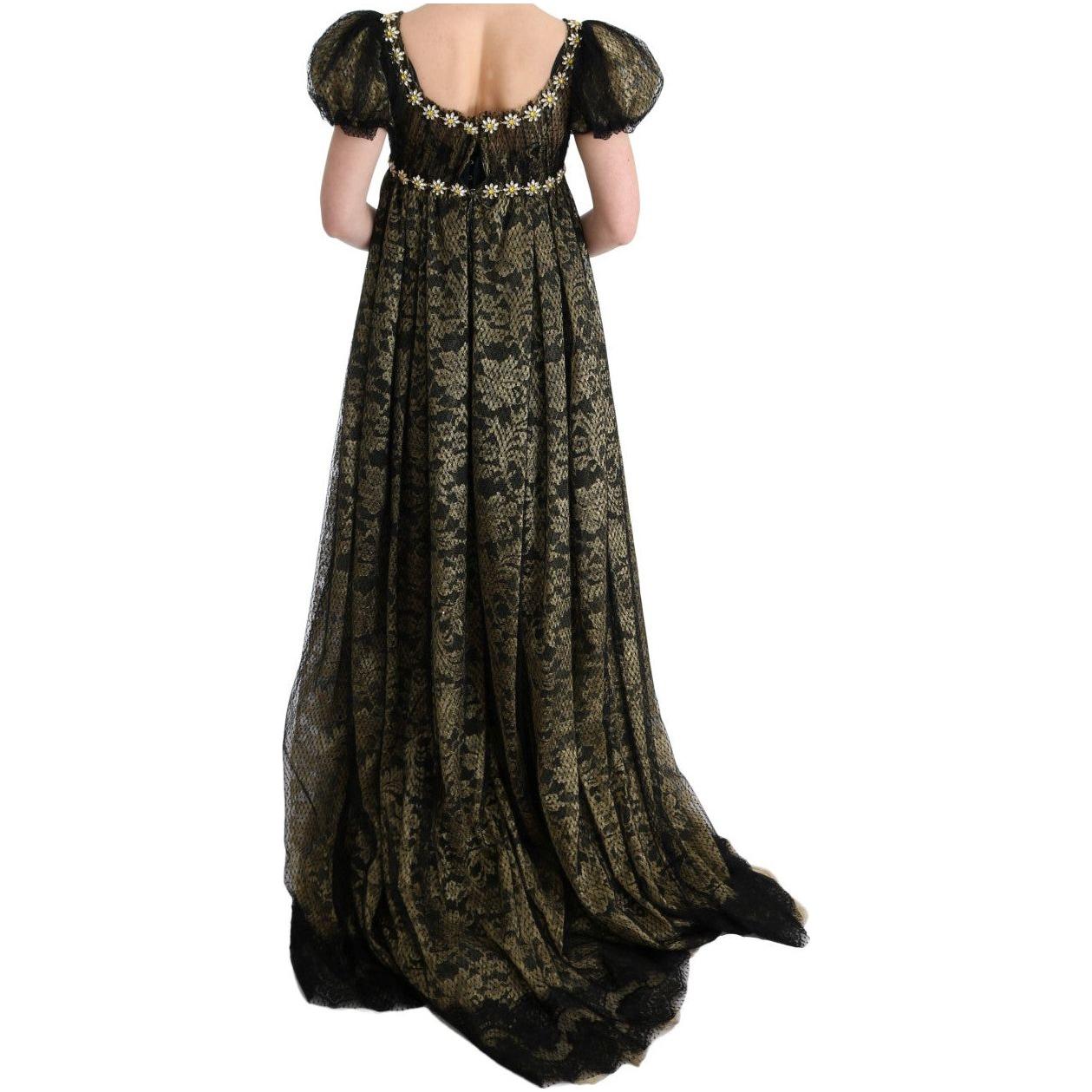 Dolce & Gabbana Black Yellow Crystal Lace Shift Dress Dolce & Gabbana