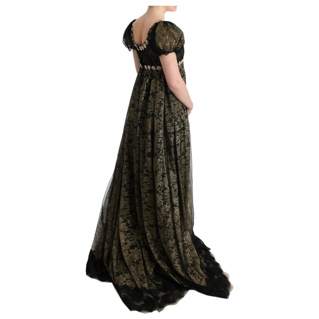 Dolce & Gabbana Black Yellow Crystal Lace Shift Dress Dolce & Gabbana