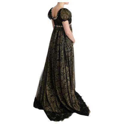 Dolce & Gabbana Black Yellow Crystal Lace Shift Dress Dolce & Gabbana