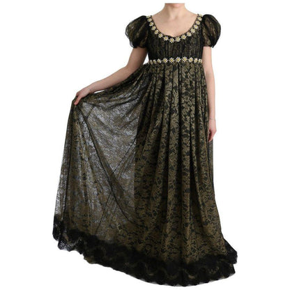 Dolce & Gabbana Black Yellow Crystal Lace Shift Dress Dolce & Gabbana