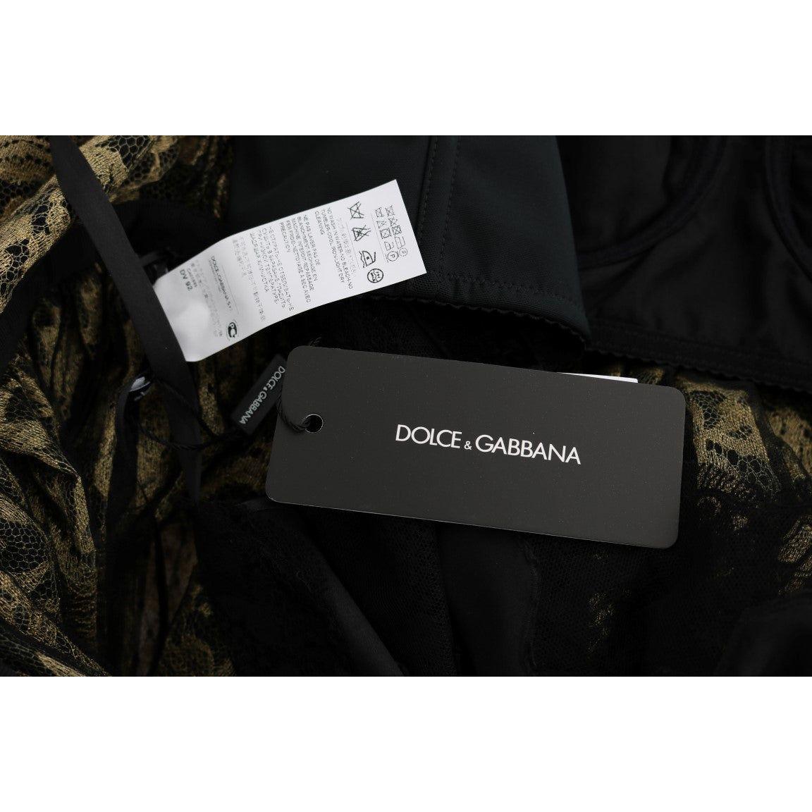 Dolce & Gabbana Black Yellow Crystal Lace Shift Dress Dolce & Gabbana