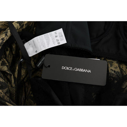 Dolce & Gabbana Black Yellow Crystal Lace Shift Dress Dolce & Gabbana