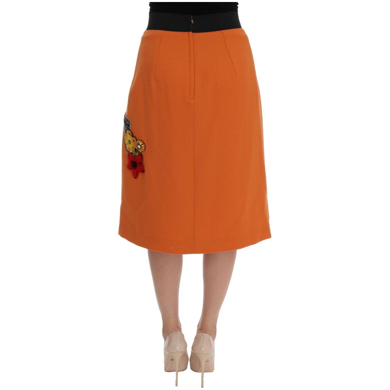 Dolce & Gabbana Orange Wool Crystal Sequin Appliques Skirt Dolce & Gabbana