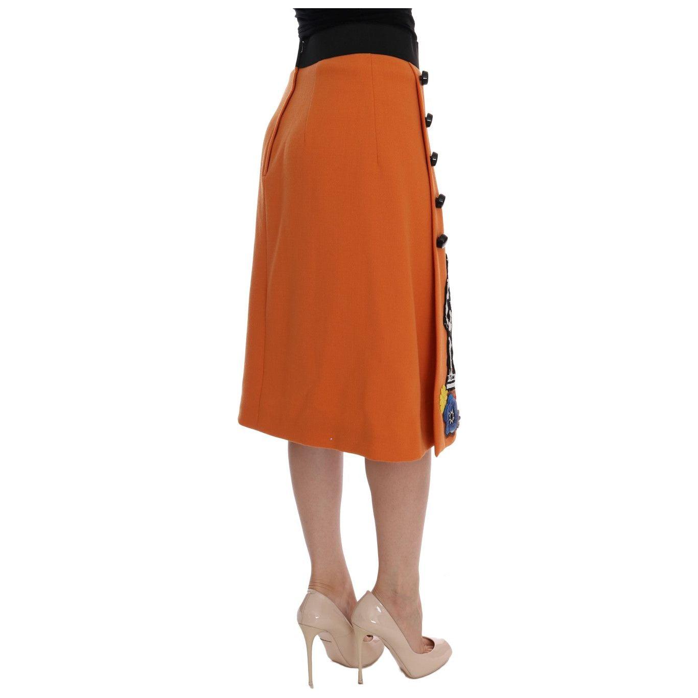Dolce & Gabbana Orange Wool Crystal Sequin Appliques Skirt Dolce & Gabbana