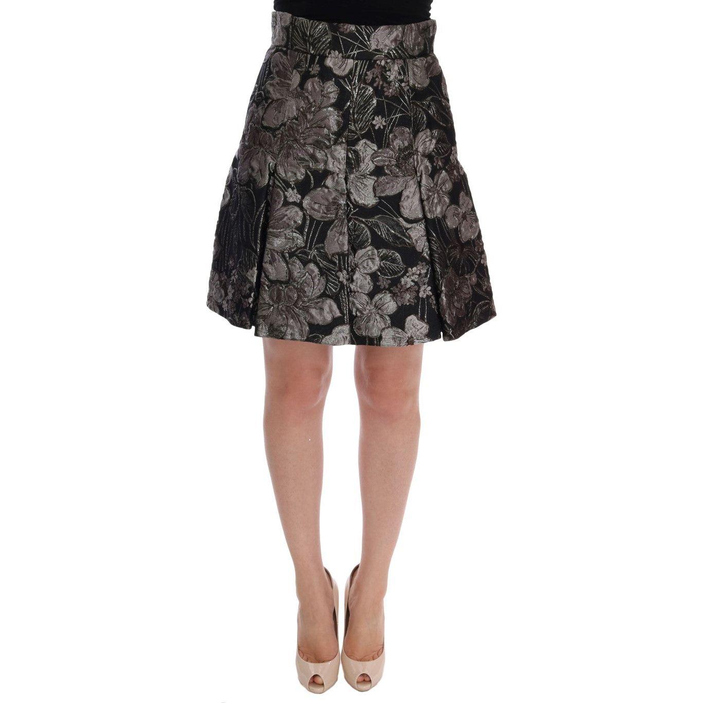 Dolce & Gabbana Black Silver Brocade Floral Skirt Dolce & Gabbana