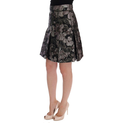 Dolce & Gabbana Black Silver Brocade Floral Skirt Dolce & Gabbana