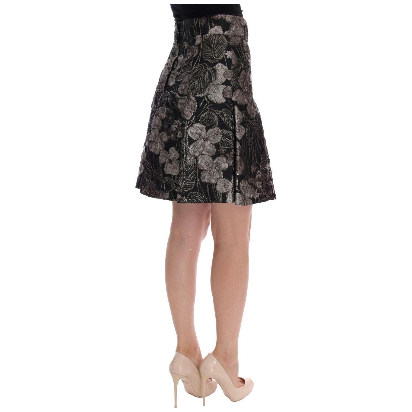 Dolce & Gabbana Black Silver Brocade Floral Skirt Dolce & Gabbana