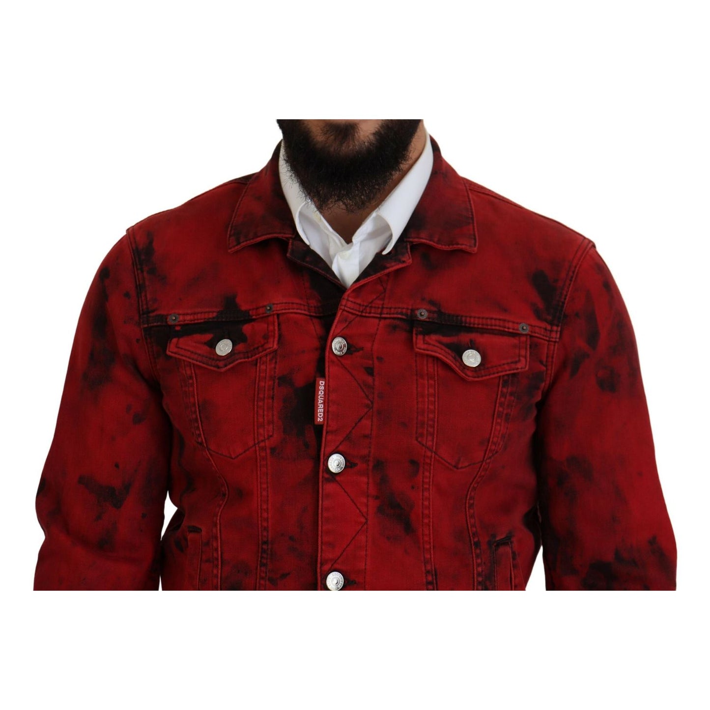 Dsquared² Red Black Tie Dye Collared Men Denim Jacket
