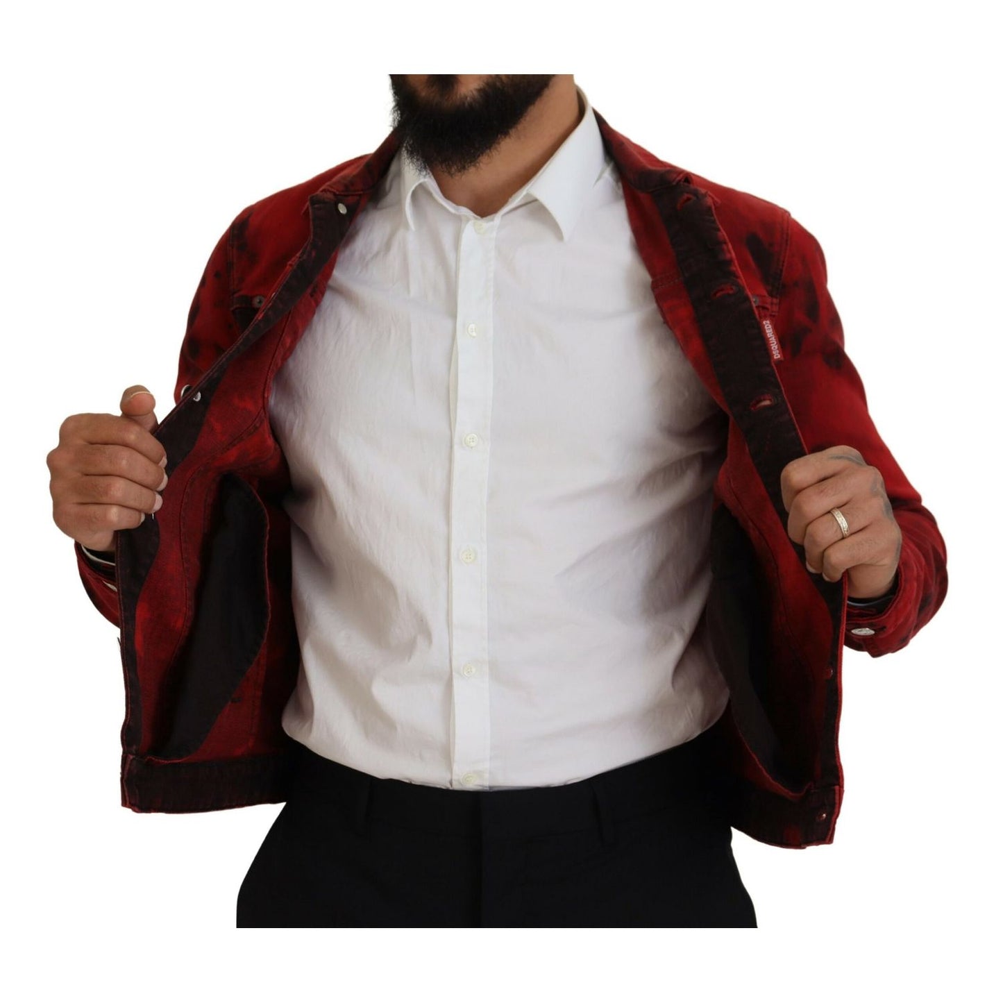 Dsquared² Red Black Tie Dye Collared Men Denim Jacket