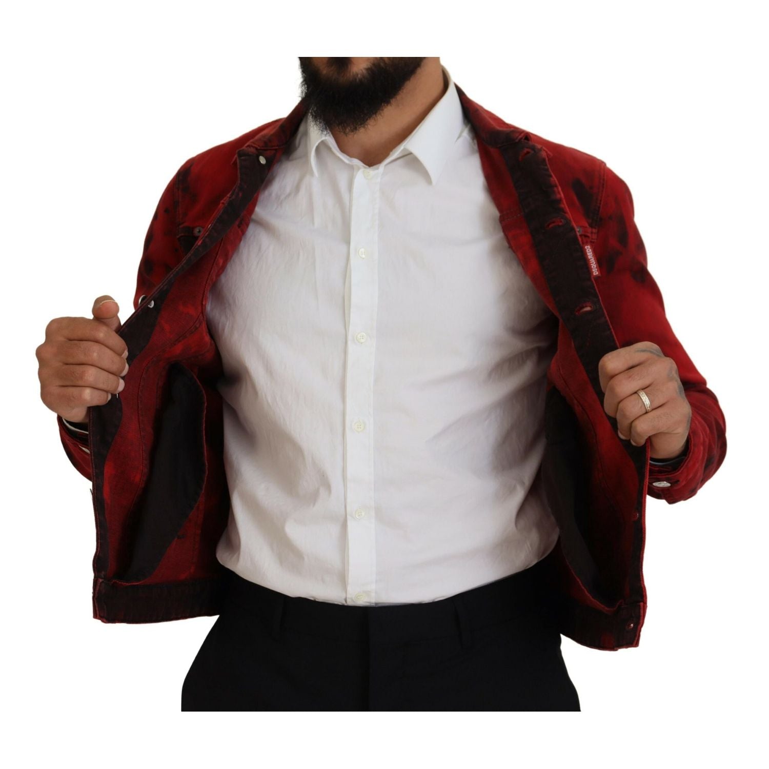 Dsquared² Red Black Tie Dye Collared Men Denim Jacket
