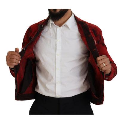 Dsquared² Red Black Tie Dye Collared Men Denim Jacket