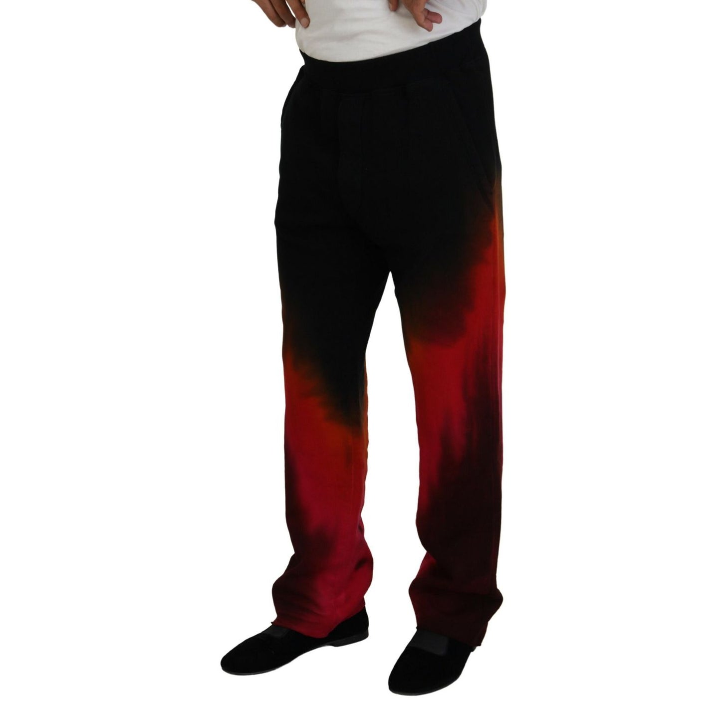 Dsquared² Black Red Cotton Logo Print Casual Pants