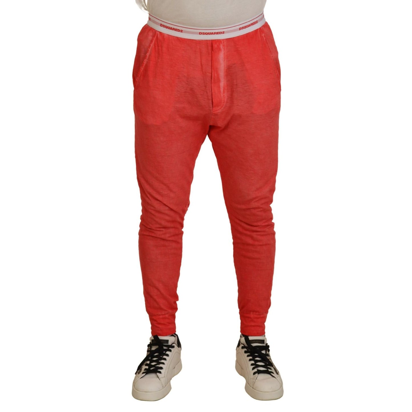 Dsquared² Orange Cotton Elastic Waist Logo Men Pants