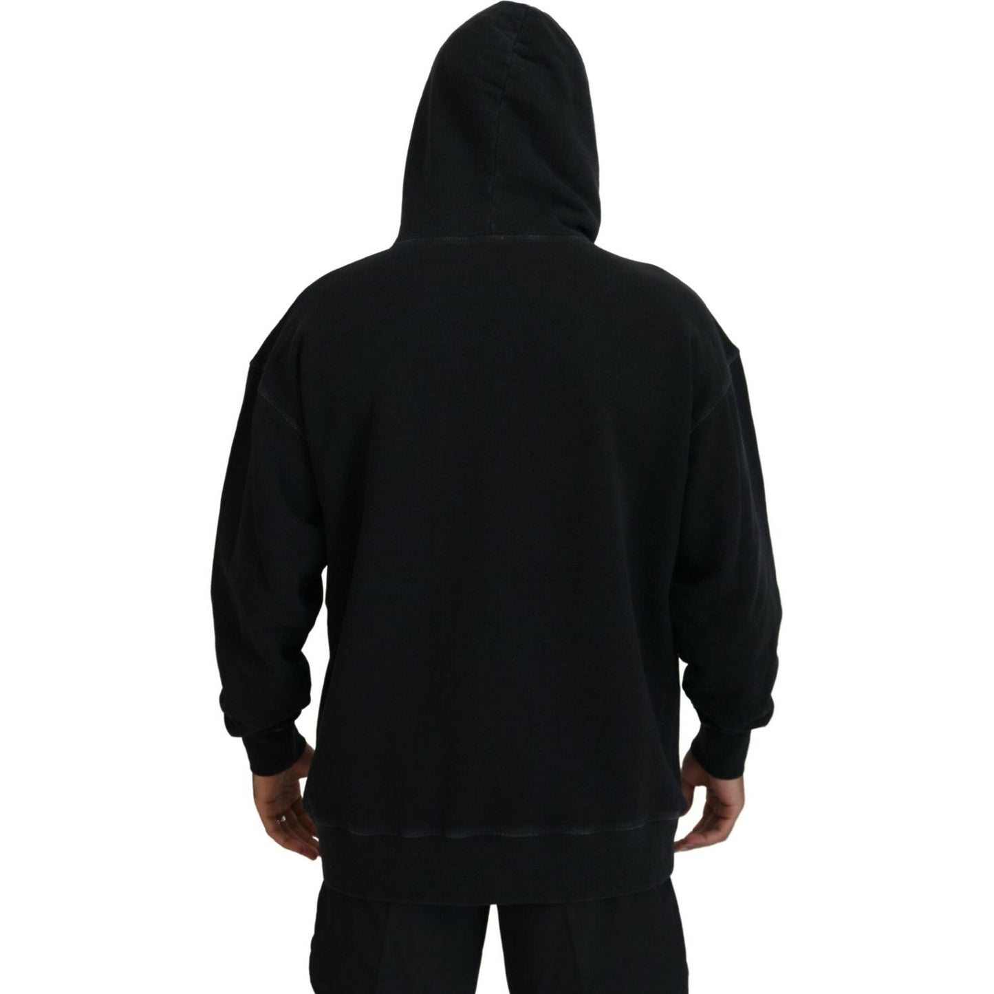 Dsquared² Black Cotton Hooded Printed Men Pullover Sweater 1728,67345645728,Black,Clothing,Dsquared²,Hoodies - Sweaters - Clothing,IT48 | M,Material: 100% Cotton,Men,Preowned / Defect,Sweaters - Clothing,Sweaters - Men - Clothing
