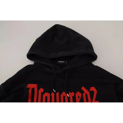 Dsquared² Black Cotton Hooded Printed Men Pullover Sweater 1728,67345645728,Black,Clothing,Dsquared²,Hoodies - Sweaters - Clothing,IT48 | M,Material: 100% Cotton,Men,Preowned / Defect,Sweaters - Clothing,Sweaters - Men - Clothing