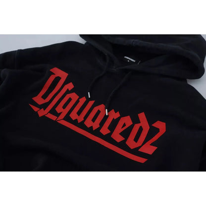 Dsquared² Black Cotton Hooded Printed Men Pullover Sweater 1728,67345645728,Black,Clothing,Dsquared²,Hoodies - Sweaters - Clothing,IT48 | M,Material: 100% Cotton,Men,Preowned / Defect,Sweaters - Clothing,Sweaters - Men - Clothing