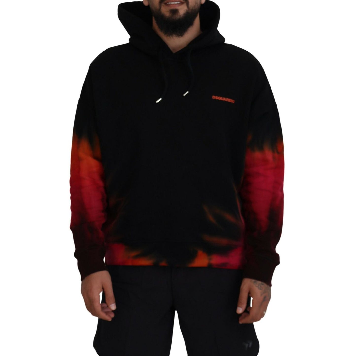 Dsquared² Black Red Cotton Hooded Tie Dye Pullover Sweater
