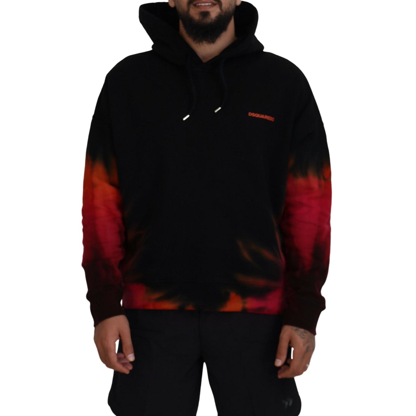 Dsquared² Black Red Cotton Hooded Tie Dye Pullover Sweater