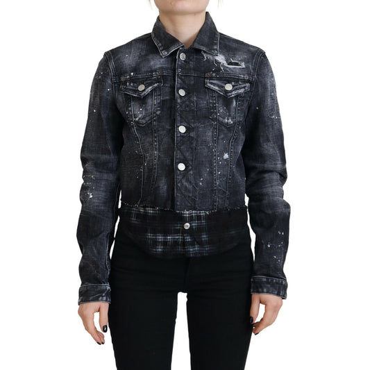 Dsquared² Gray Washed Cotton Distressed Denim Jacket