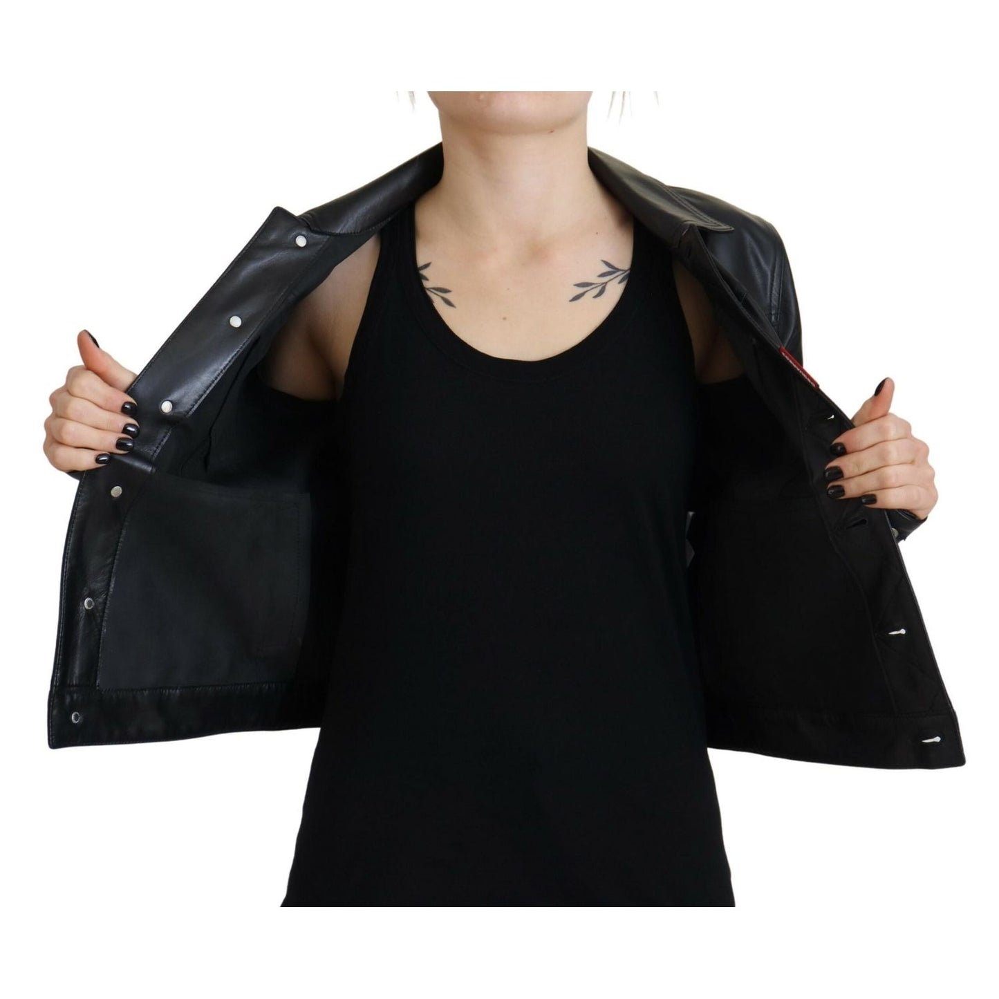 Dsquared² Black Leather Collared Long Sleeves Jacket