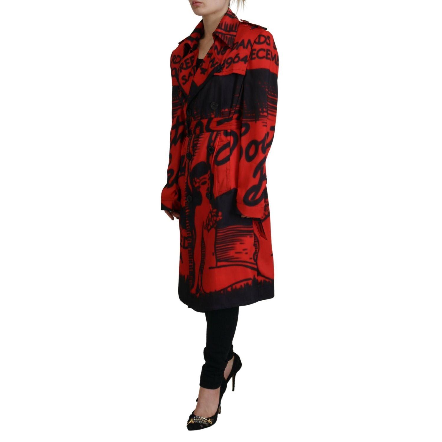 Dsquared² Red Printed Button Collared Desigual Coat Jacket