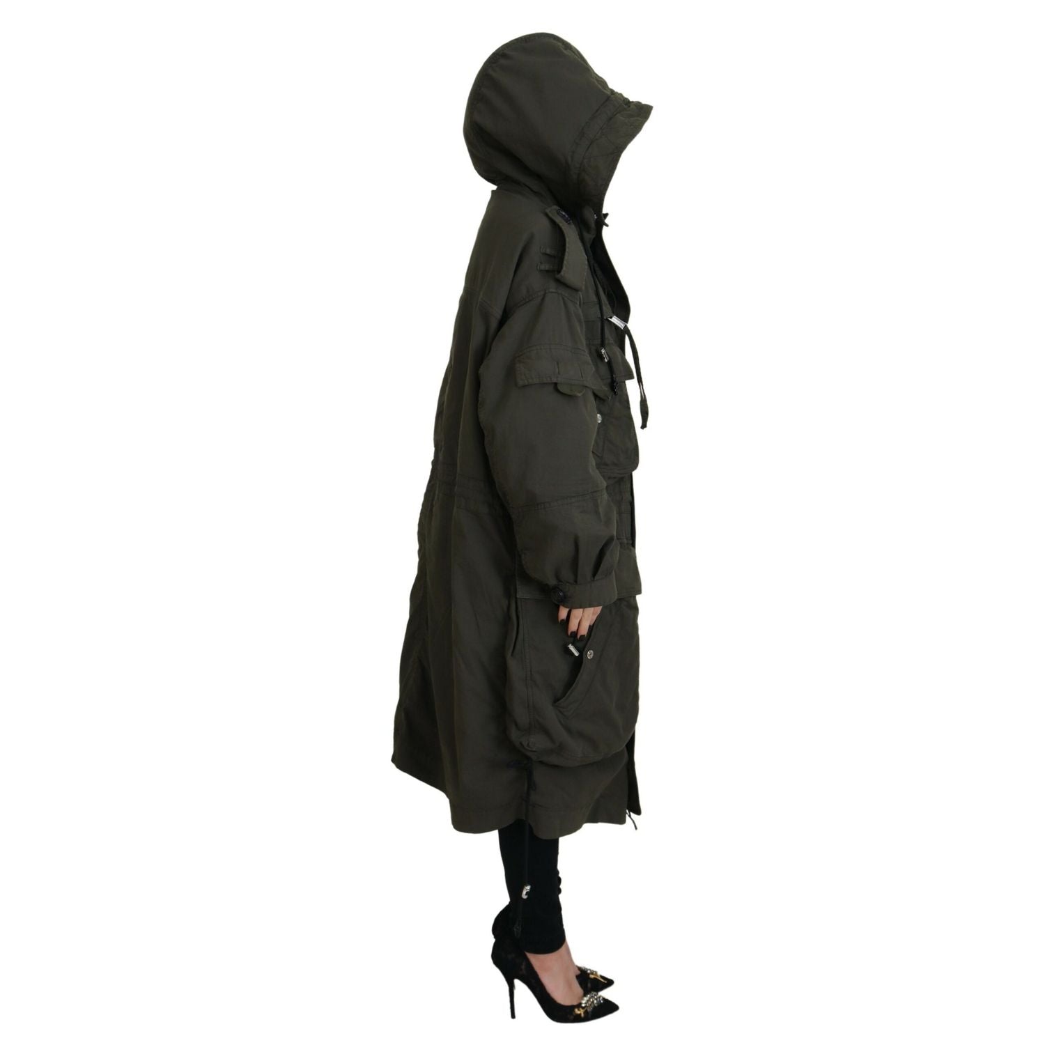 Dsquared² Green Hooded Full Zip Long Parka Coat Jacket