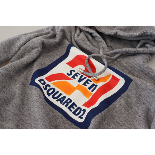 سويت شيرت بغطاء رأس من القطن بطبعة شعار Dsquared² باللون الرمادي