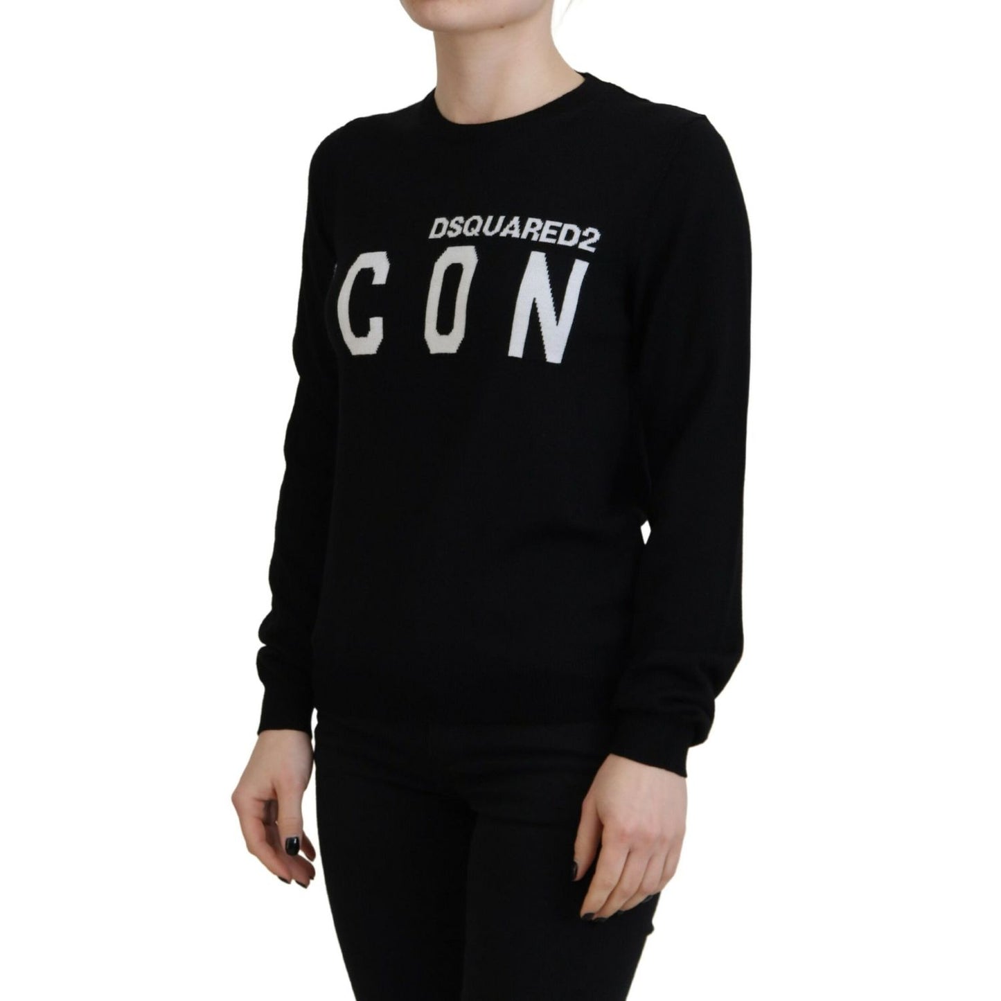 Dsquared² Black Virgin Wool Logo Print Long Sleeves Sweater