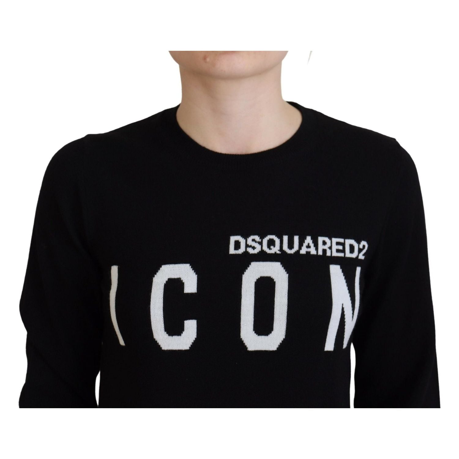 Dsquared² Black Virgin Wool Logo Print Long Sleeves Sweater