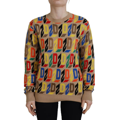 Dsquared² Brown Cotton Long Sleeve Crew Neck Printed Sweater