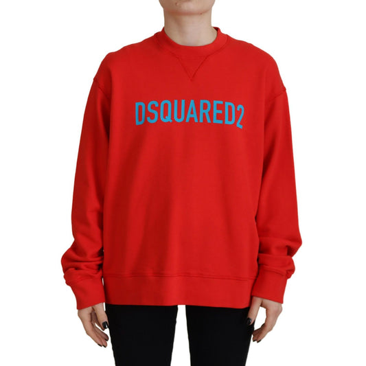 سترة Dsquared² حمراء من القطن المطبوع برقبة دائرية وأكمام طويلة
