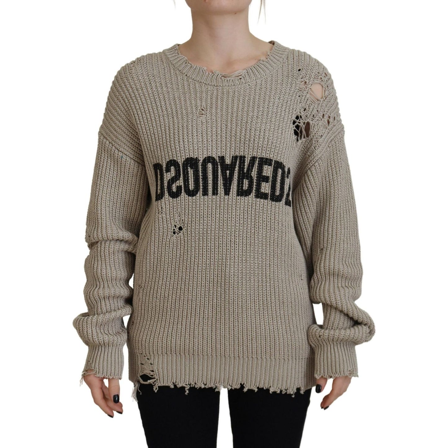 سترة صوفية محبوكة من القطن باللون البيج من Dsquared²